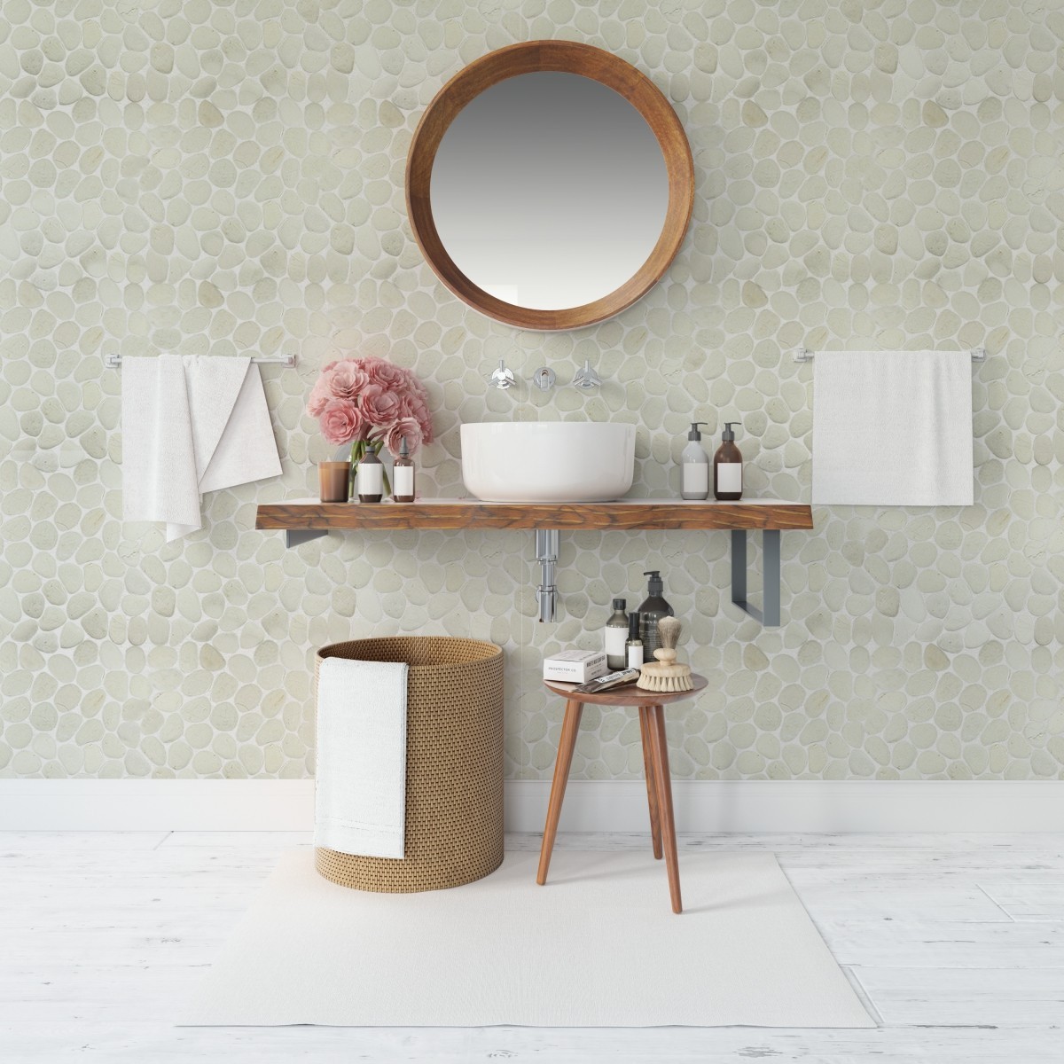 White Pebble Natural Stone Mosaic Wall & Floor Tile ($11.50/SqFt)
