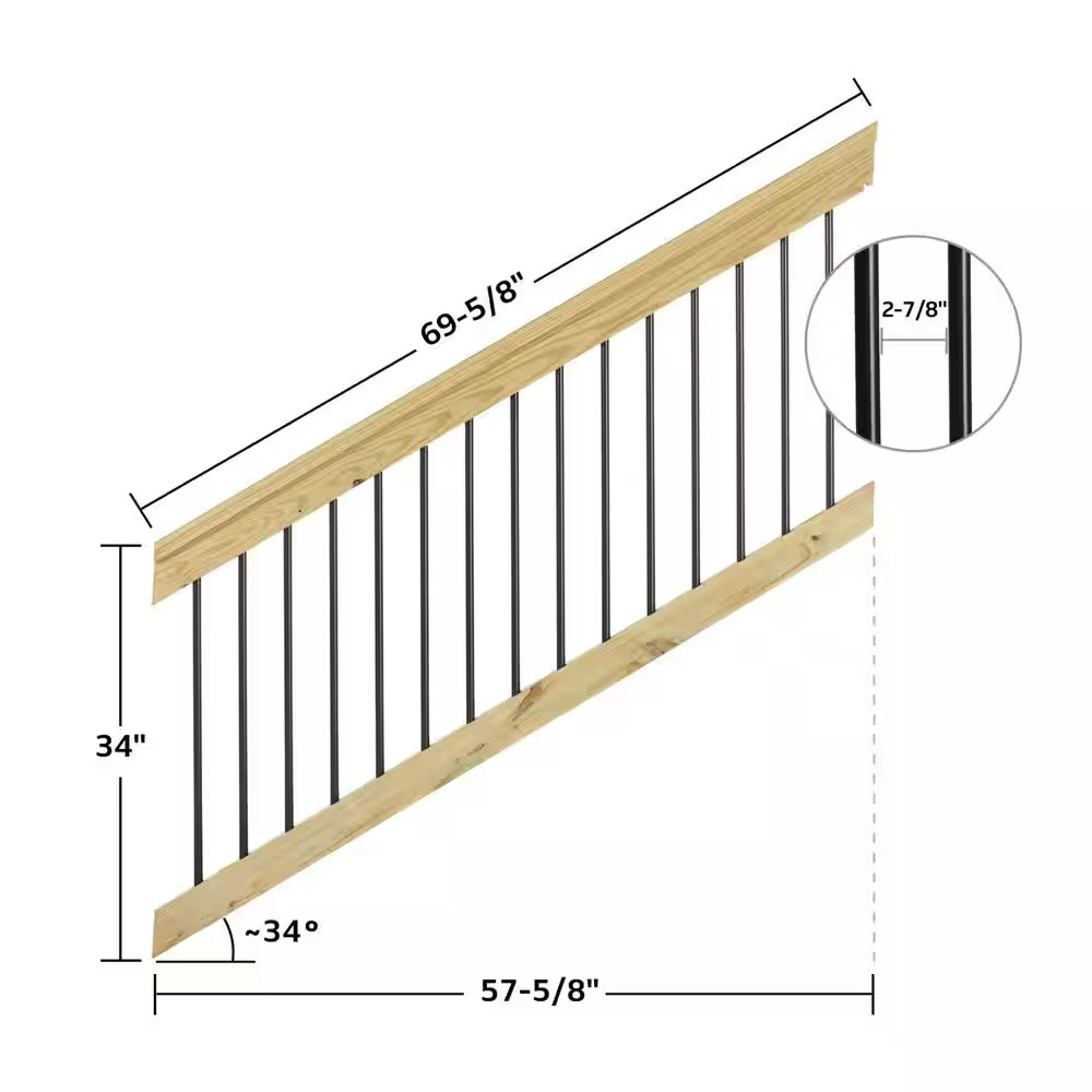 34 In. W X 72 In.H Pressure-Treated Southern Yellow Pine Wood Deck Stair Railing