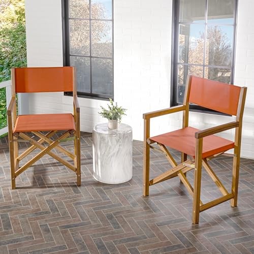 Cukor Coastal Acacia Wood Folding Outdoor Director Chair Set Orange/Teak Brown