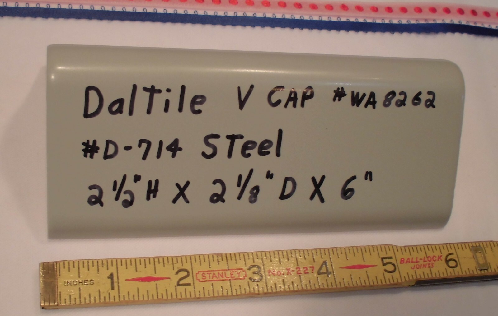1 pc. Daltile *Matte Gray – Steel* V Cap Ceramic Trim Tile; Counter Top Edging