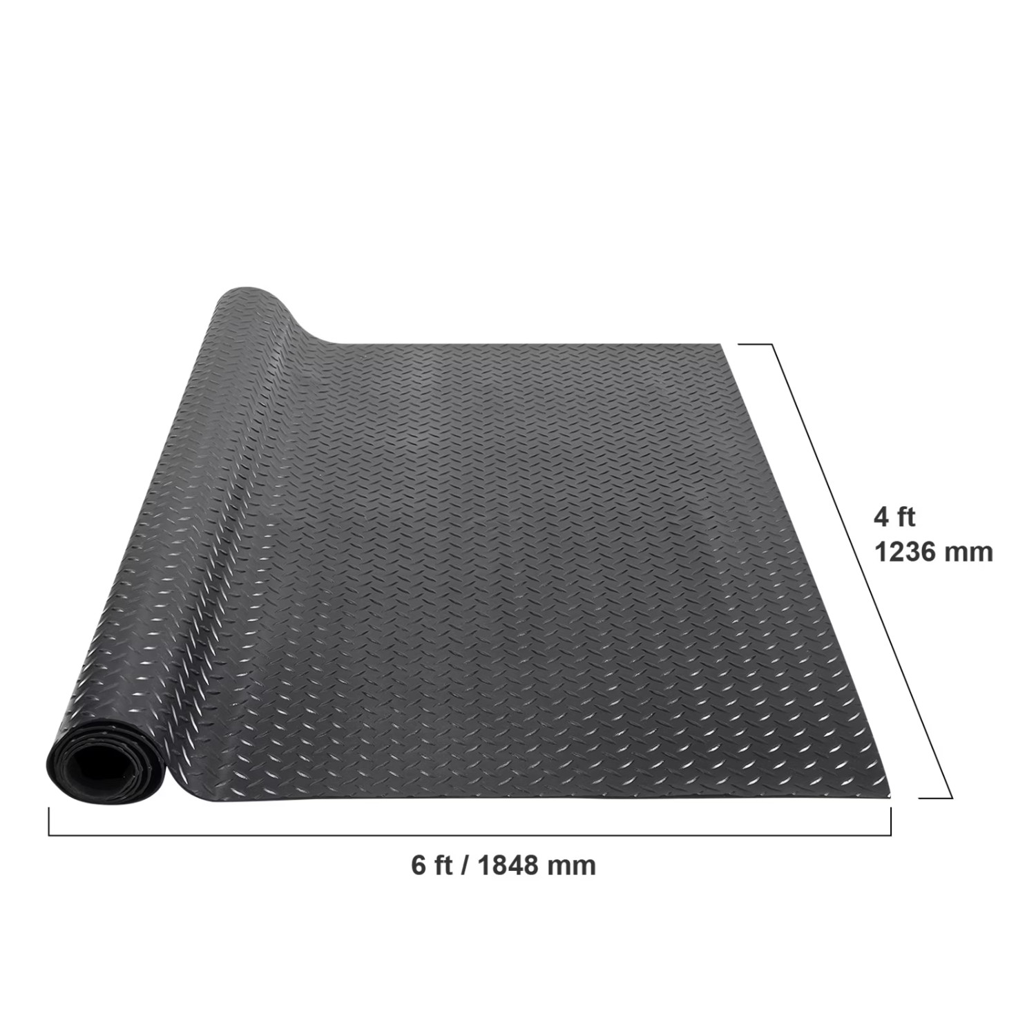 KFFKFF Diamond-Plate Rubber Flooring Roll 3mm x 4ft x 6ft Garage Floor Mat SBR