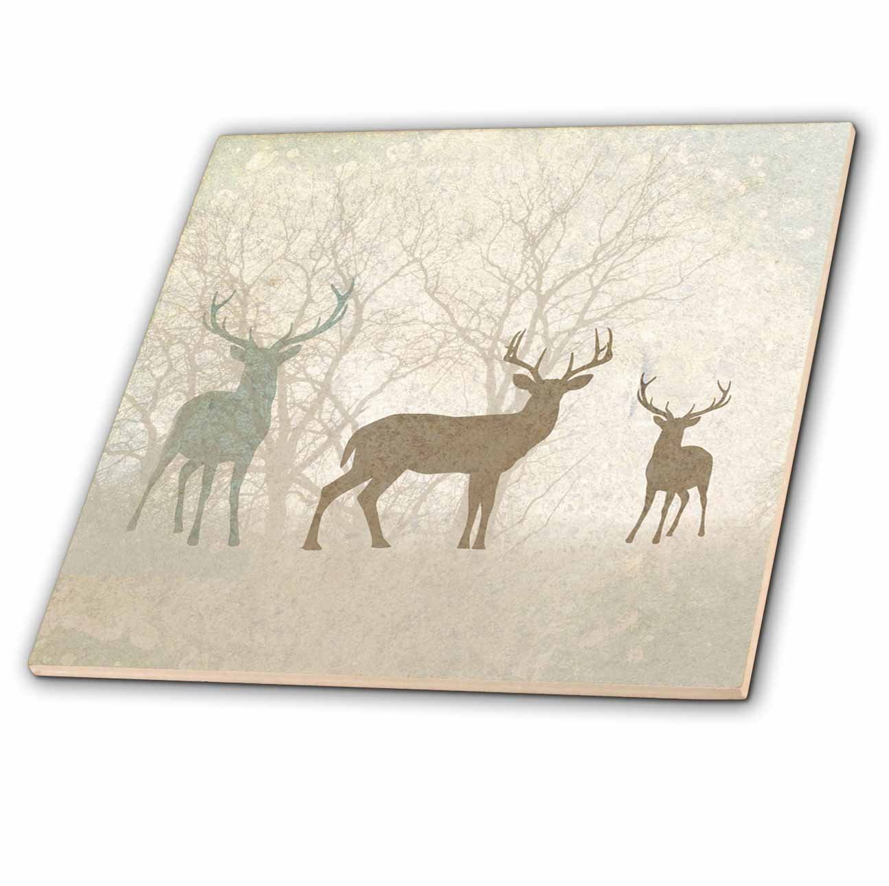 3dRose ct_215932_4 Deer Silhouettes Set Against Faded Forest Background in Ea…