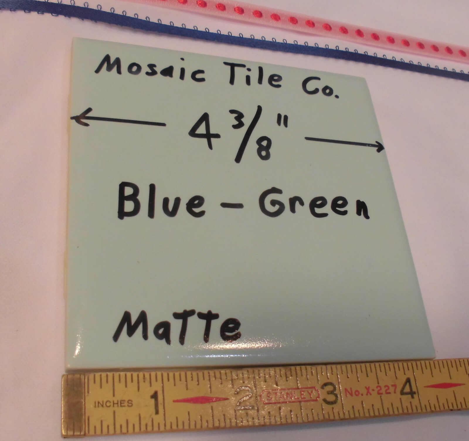 1 pc. Vintage *Blue-Green* Matte Ceramic Tile 4-3/8″…by The Mosaic Co. (NOS)