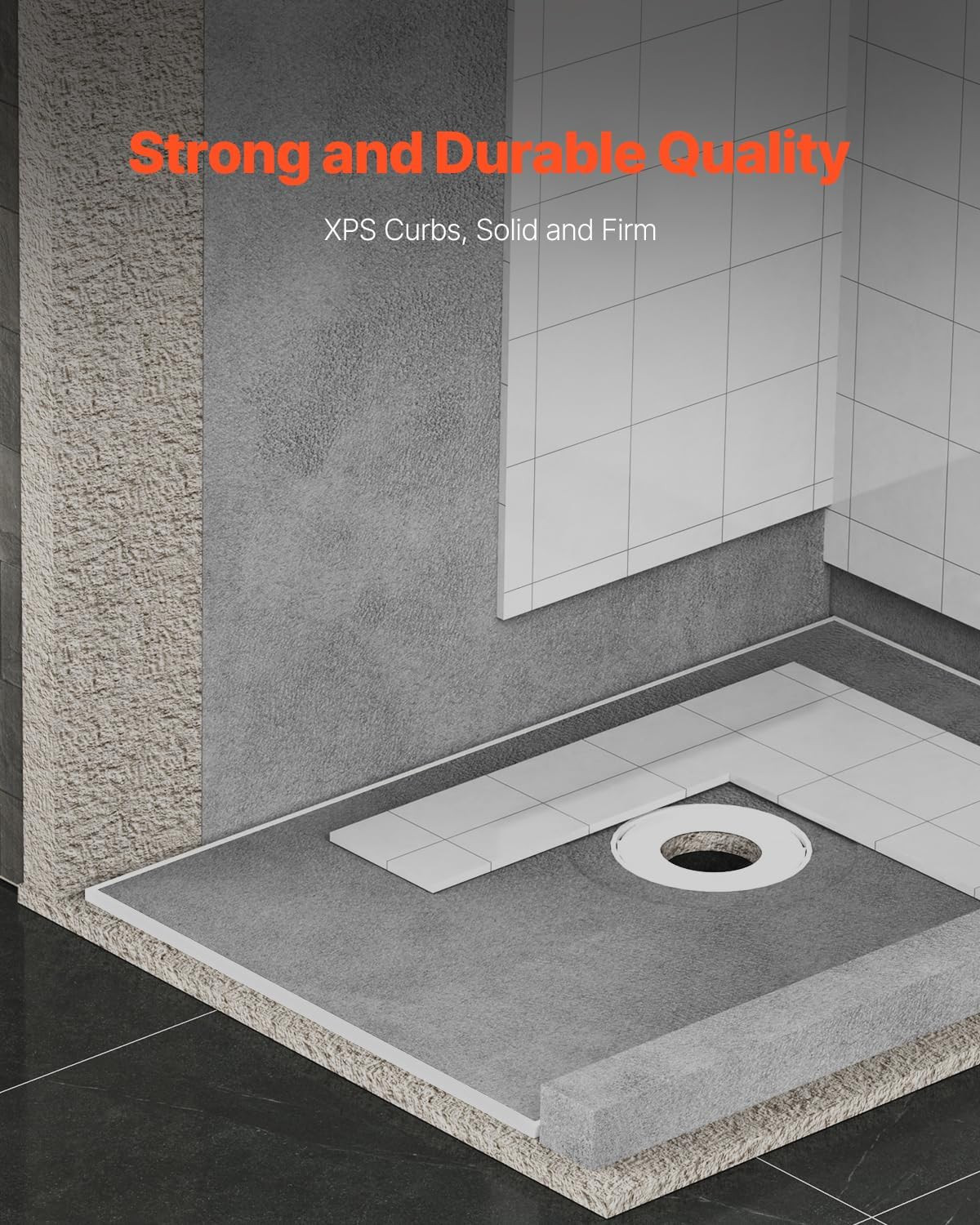 38″X60″ Shower Kit with Curb, Waterproofing Membrane Thickened Shower Base EPS M
