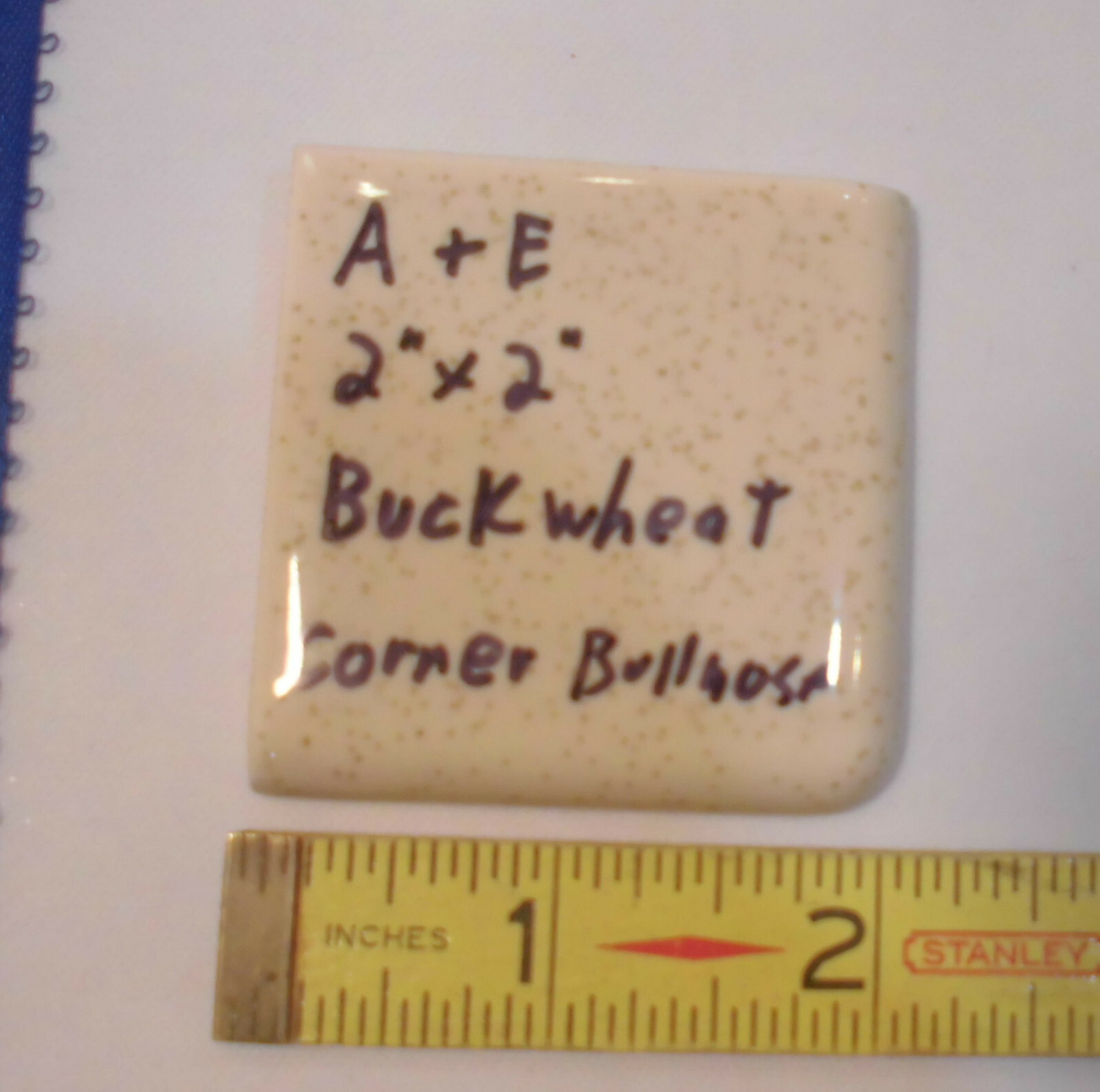 Buckwheat 2″ X 2″ X 5/16″ Ceramic Surface Bullnose Corner Tile; made 1940’s