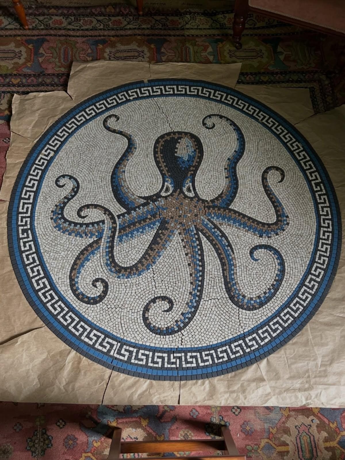 Octopus Marble Mosaic Floor Medallion Handmade Natural Stone Inlay Art