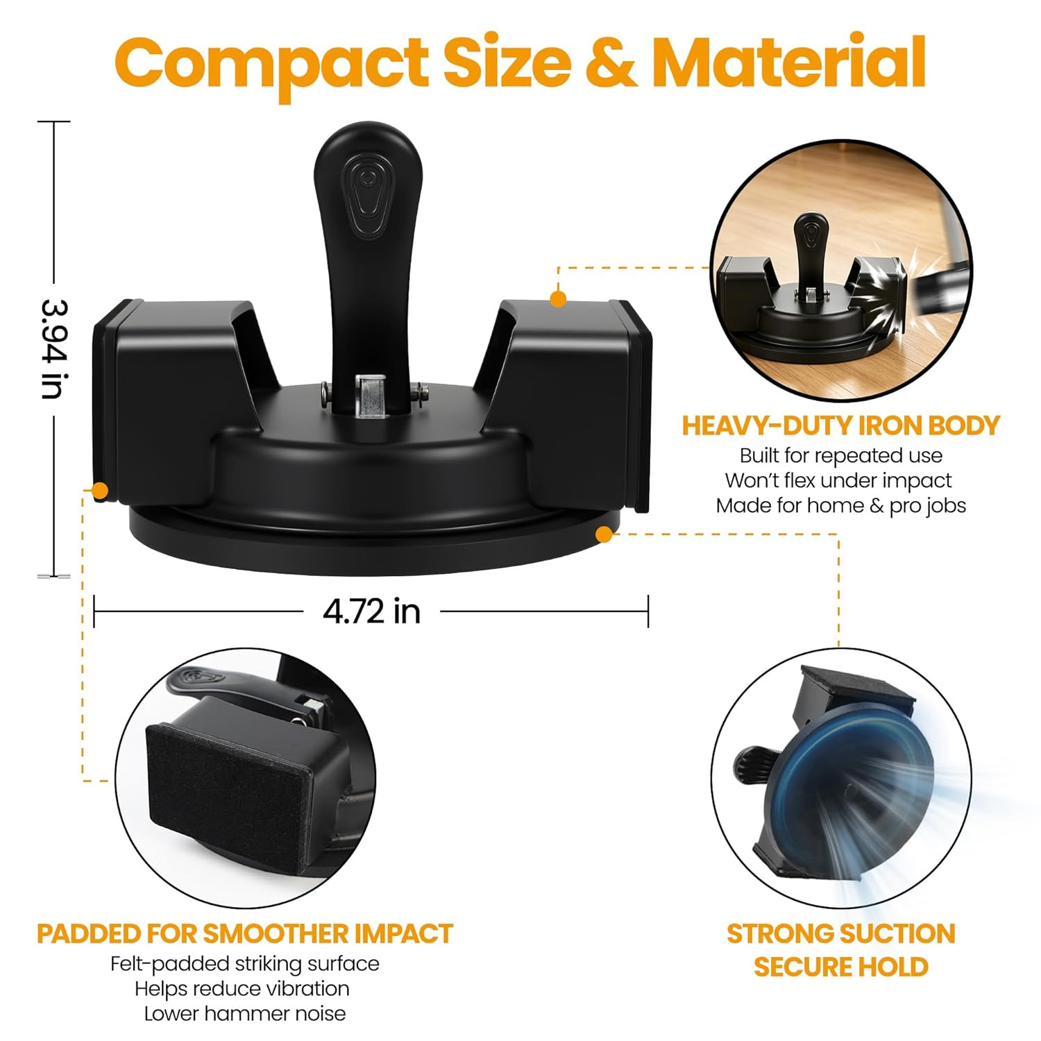 Iron Floor Gap Fixer Tool with Suction Cup, Dual Striking Heads & 4 Adhesive Pad