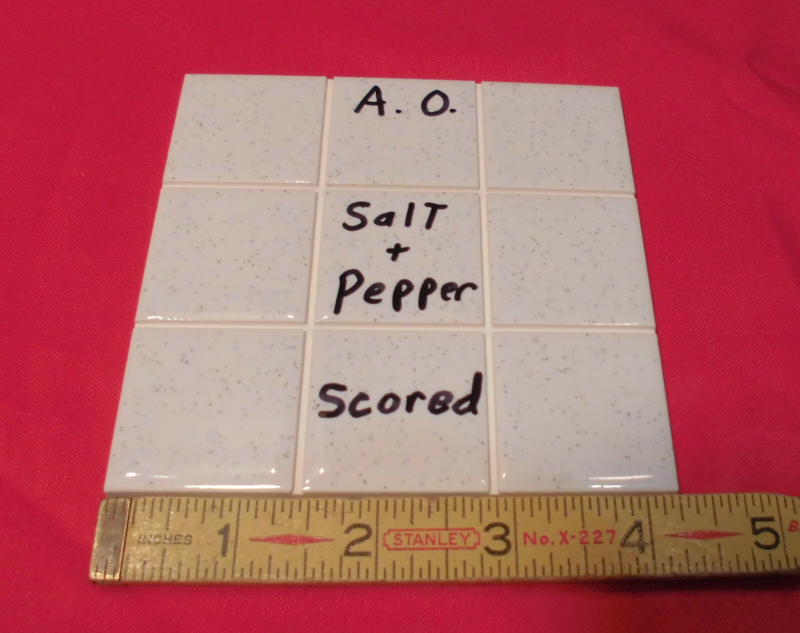 1 pc. Glossy Ceramic Tile: Salt & Pepper, American Olean 4-1/4″ Scored in 9ths
