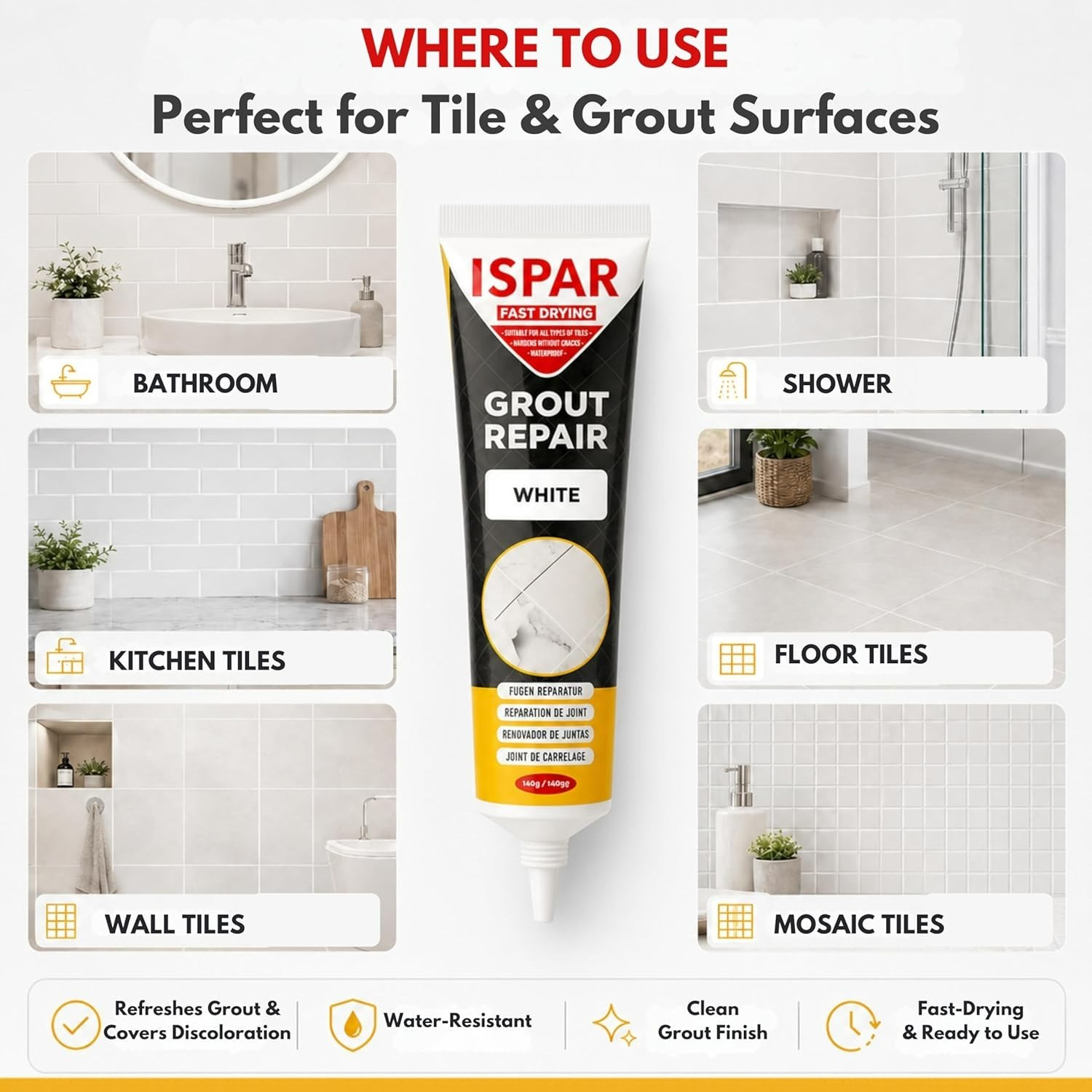 Pre-Mixed Dark Gray Grout Repair Paste for Ceramic & Porcelain Tiles – 8.8 oz