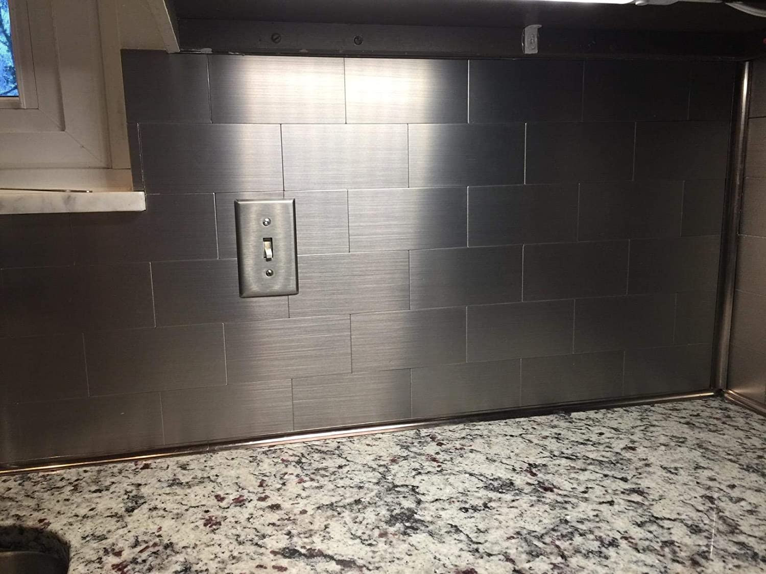100-Piece Self-Adhesive Stainless Steel Subway Tile Backsplash, 3″ x 6