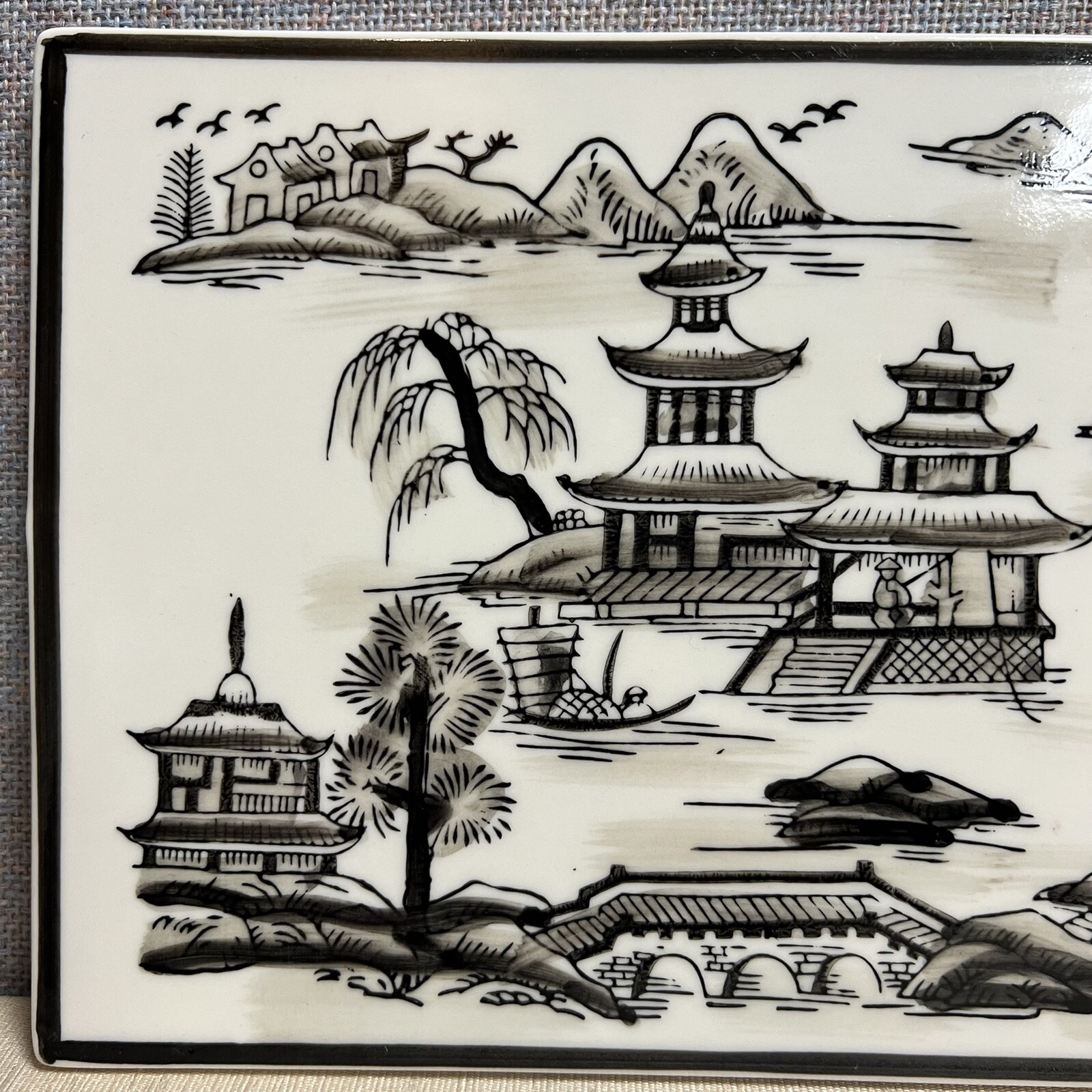 Asian Pagoda Art Wall Decoration Rectangle Tile 11.5” x 6.5”