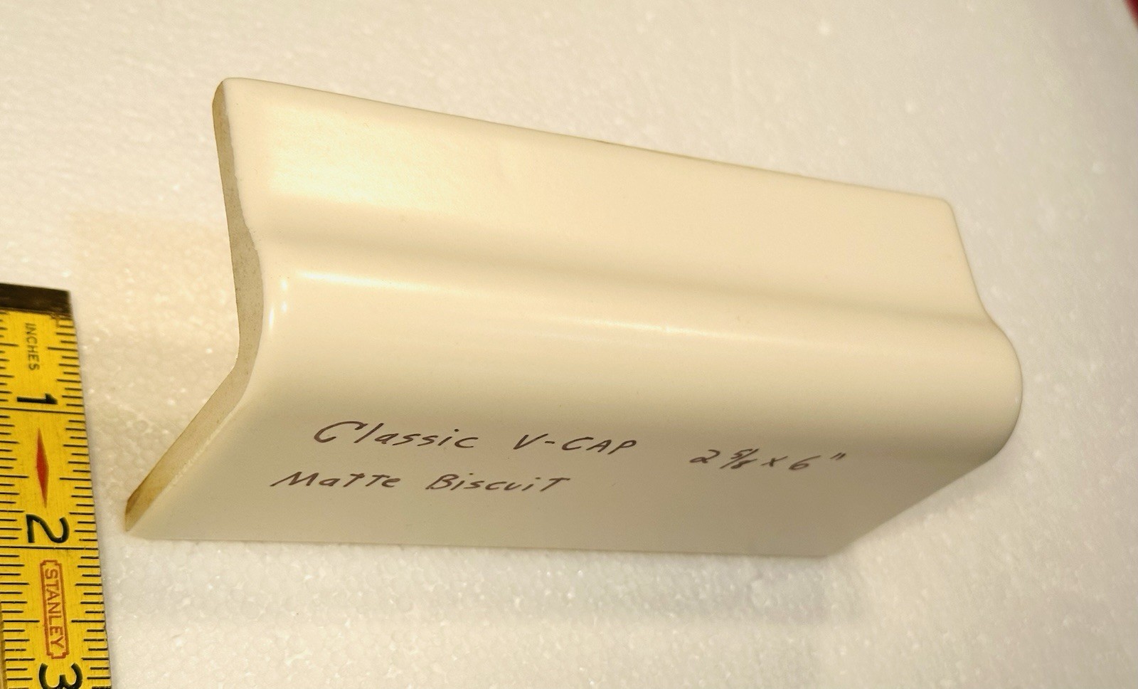 1 pc. Matte Biscuit: V-Cap Ceramic Trim Tile: Counter -Top Edging-Sink Rail, New