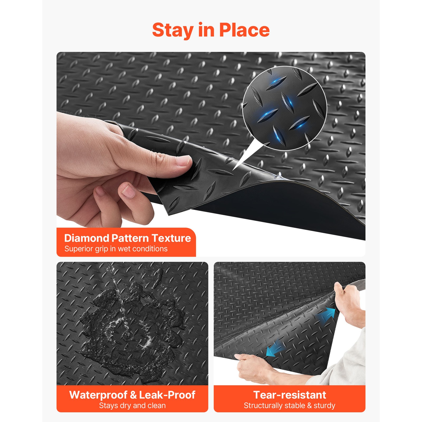 Uimoso Garage Floor Mat 7.5×17 ft PVC Diamond Pattern Non-Slip Easy to Clean