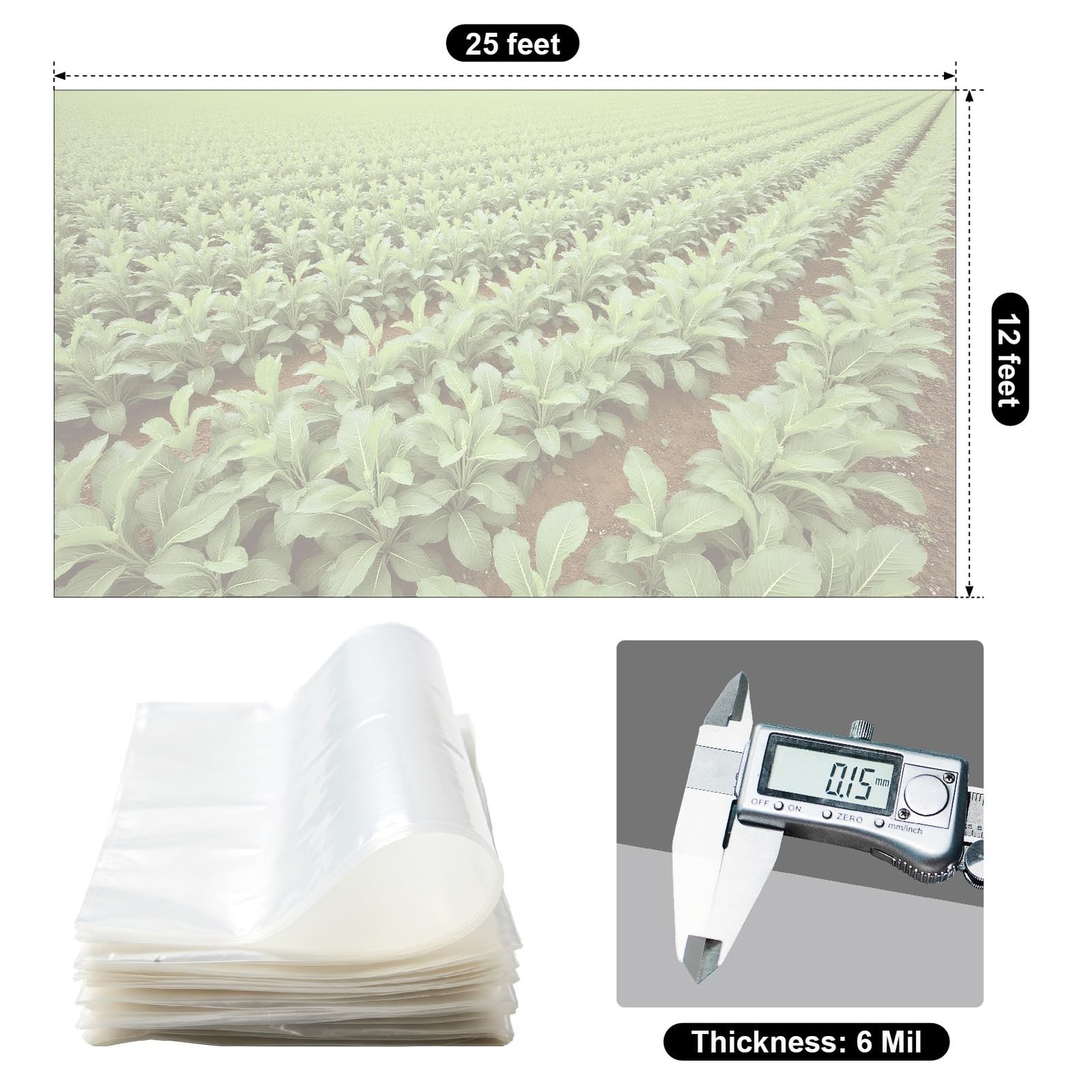Greenhouse Plastic Sheeting 12 x 25ft – 6 Mil Clear Polyethylene Film, UV Res…