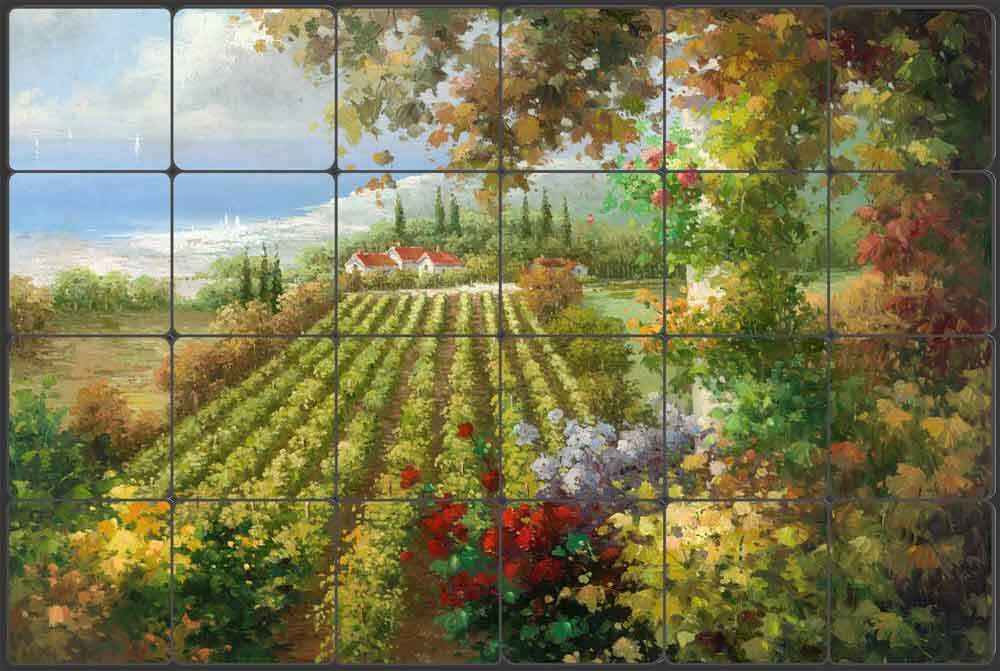 Seaside Vineyard Tile Backsplash Ching Art Tumbled Stone Mural CHC101