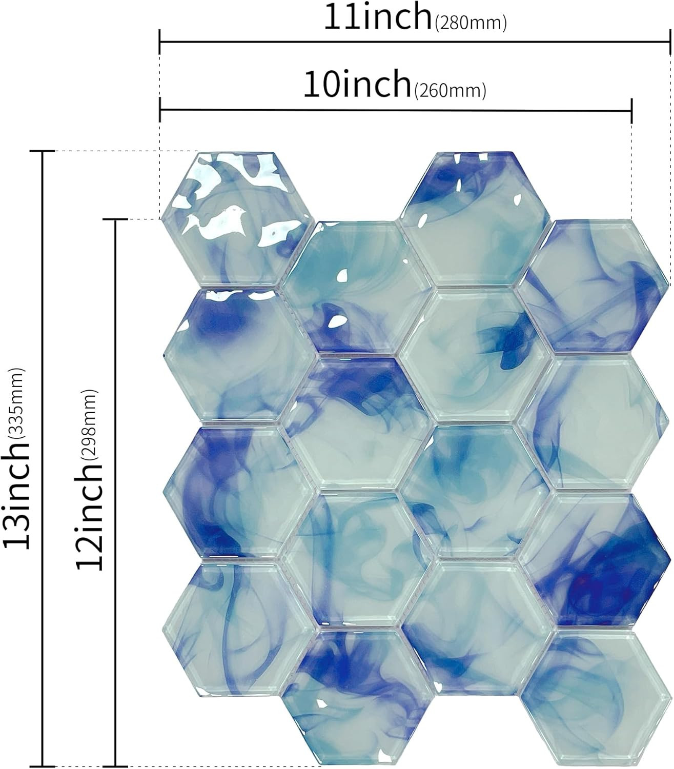 Ink Blue Hexagon Glass Mosaic Tiles – 5 Sheets for Pool & Kitchen Decor