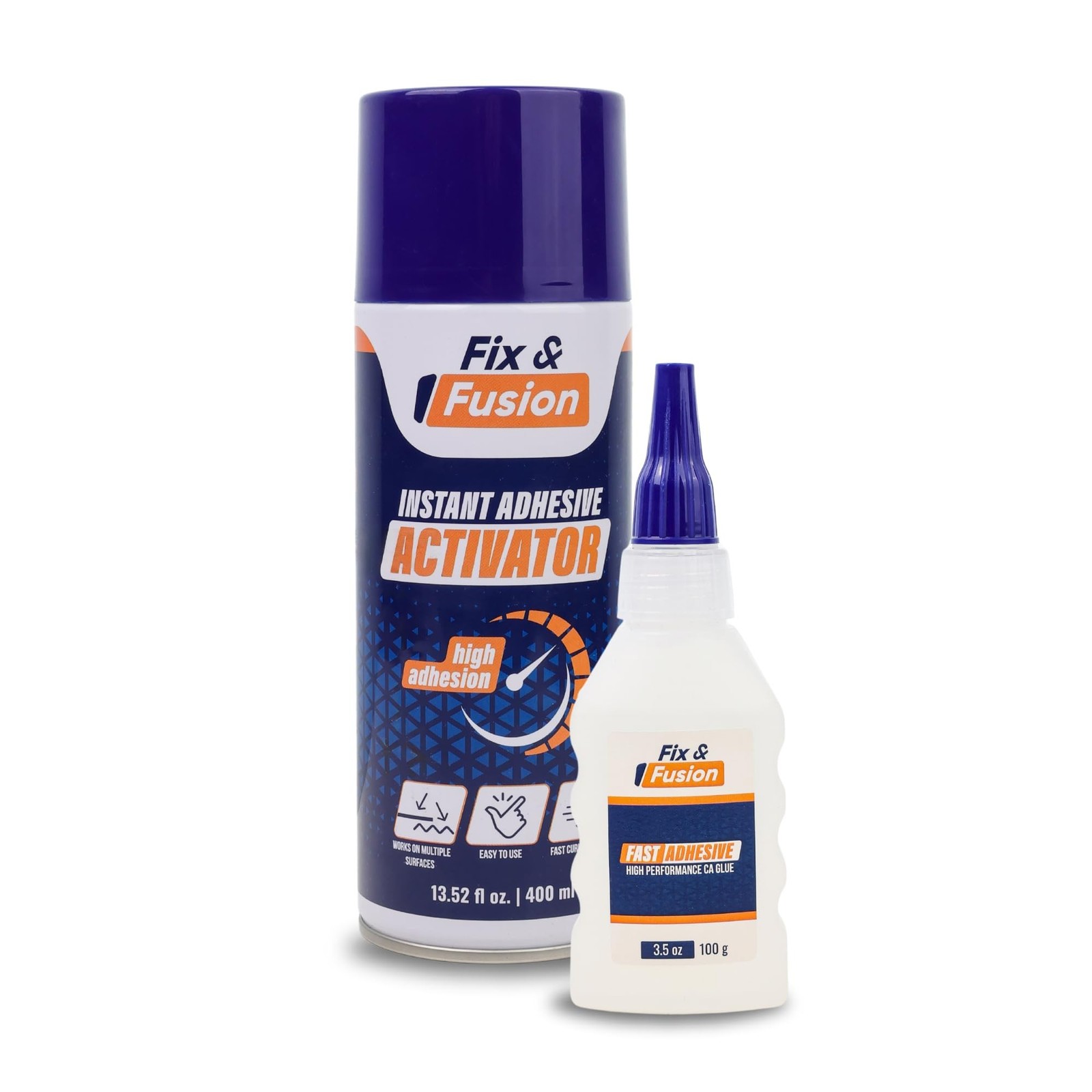 FIX & FUSION Ca Super Glue (3.5 Oz) with Activator Spray (13.5 Fl Oz) Set, Fa…