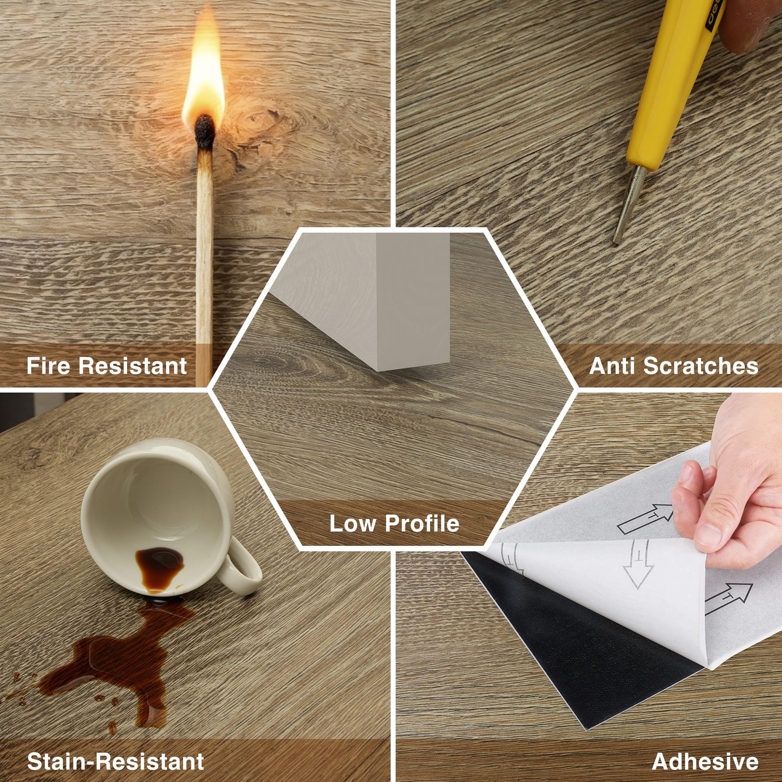 Peel and Stick Floor Tile, 54 Sq.Ft 36 Pieces 36″x6″ Long Vinyl Flooring, 1.5…