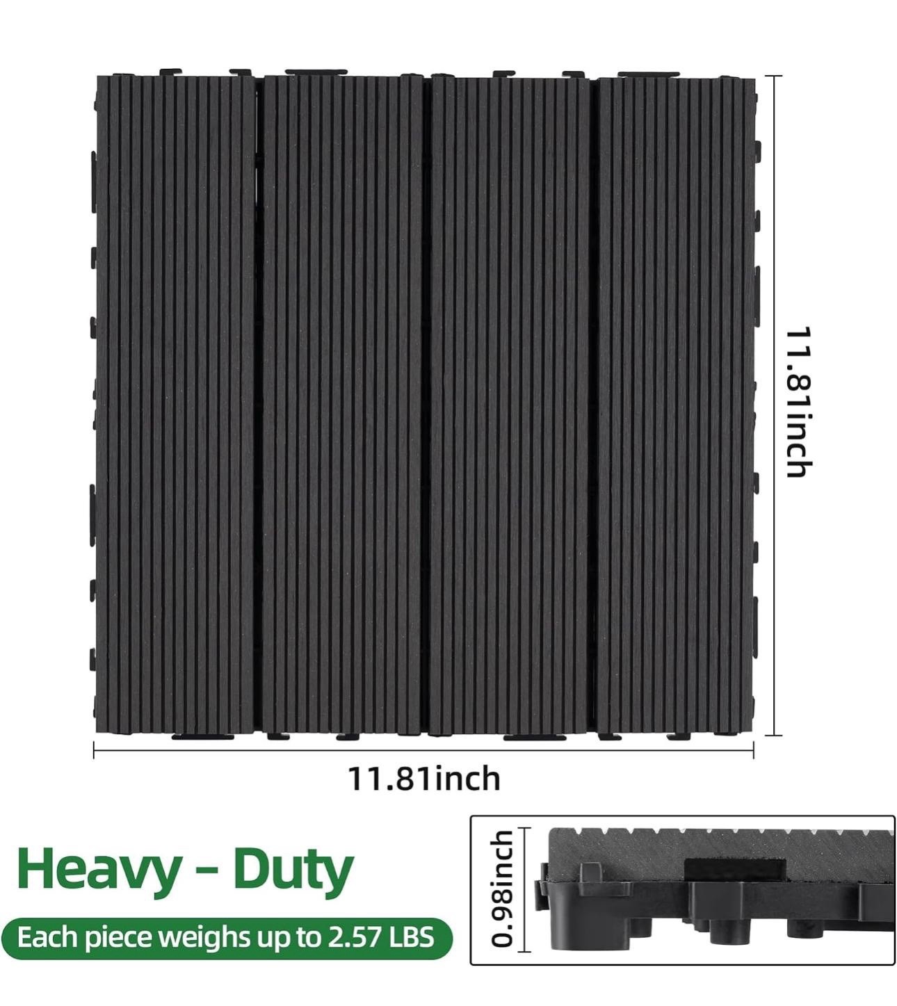 Sturdy Interlocking Acacia Wood Deck Tiles Non-Slip Outdoor Flooring Easy DIY US