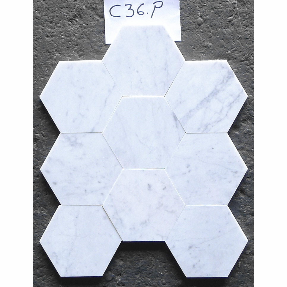 C36P 6″ Hexagon Carrara Italian Marble Venato Carrera White Tile Polished