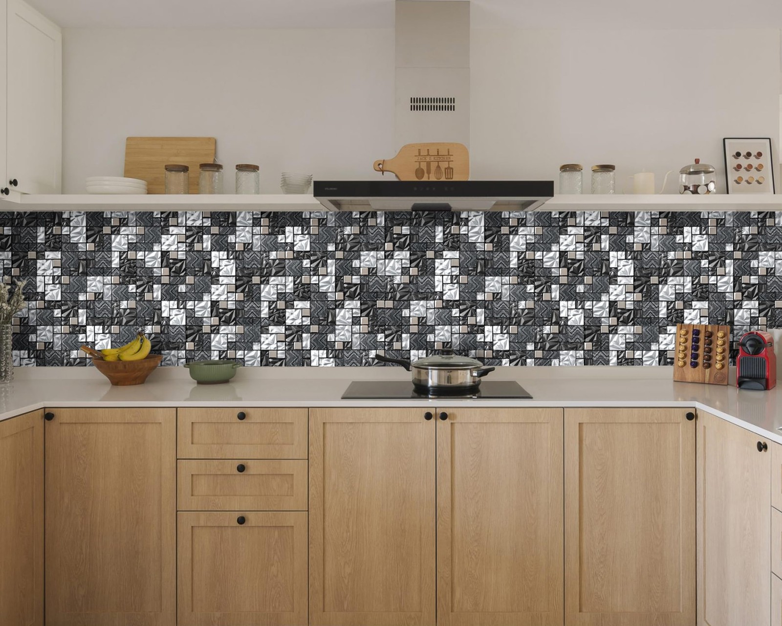 Elephantile Black & White Glass Tiles Kitchen Bathroom Wall Backsplash Mosaic…