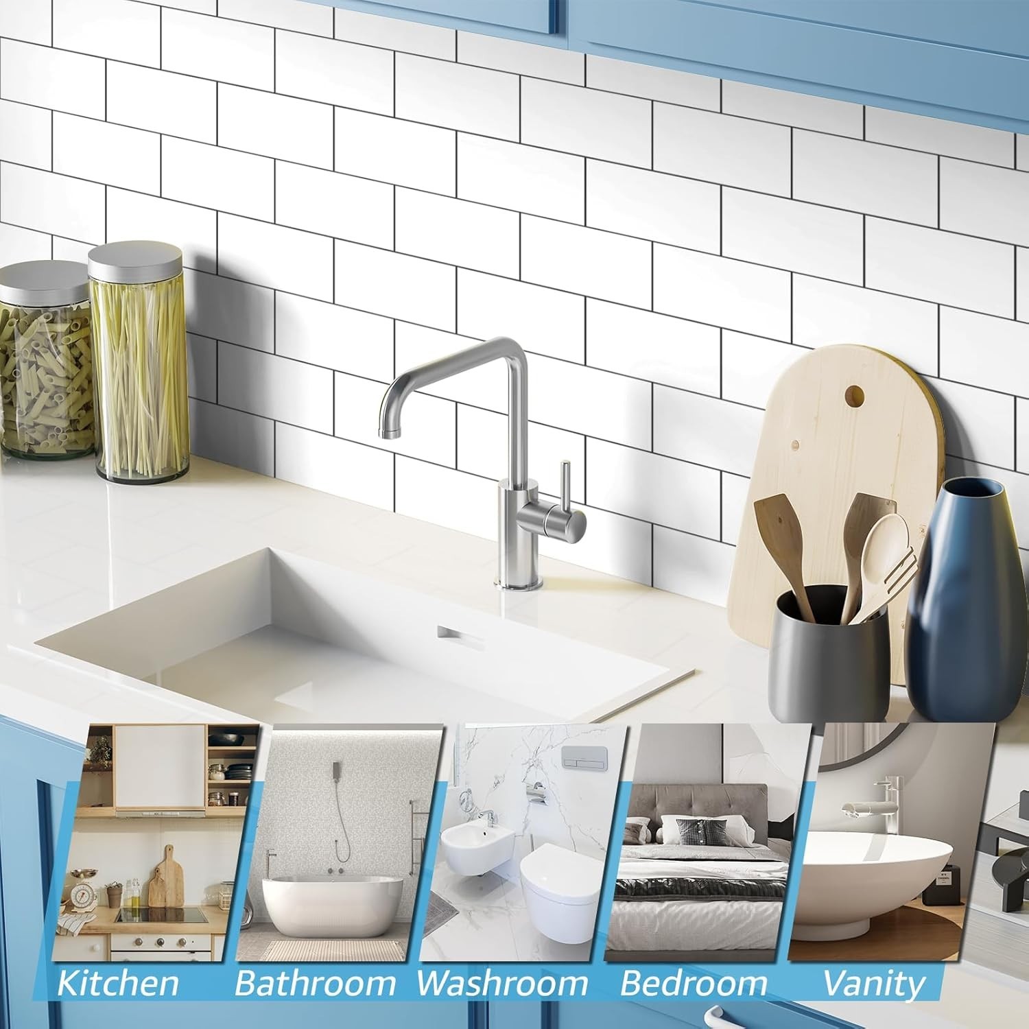 102-Piece Peel and Stick Wall Tile for Kitchen Backsplash, Bathroom, Fireplac…