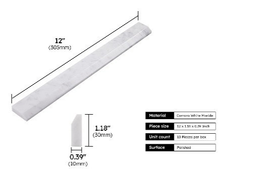 10 PCS – MARBLE PENCIL TRIM LINER 12 X 1-1/4 X 3/8″ White / Gray Italian Marble