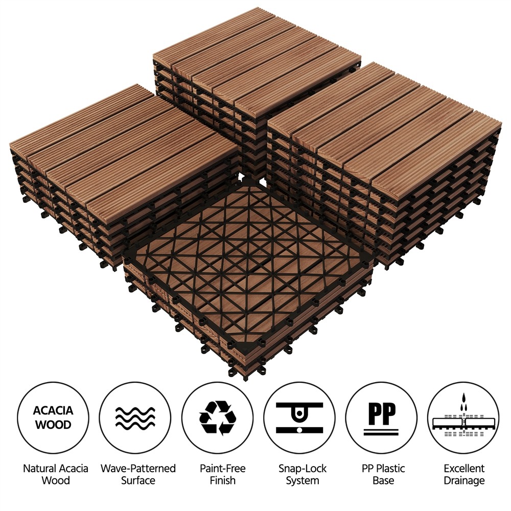 27pcs Wooden Patio Tiles Interlocking Flooring Deck Tile Outdoor Pathway 12×12”