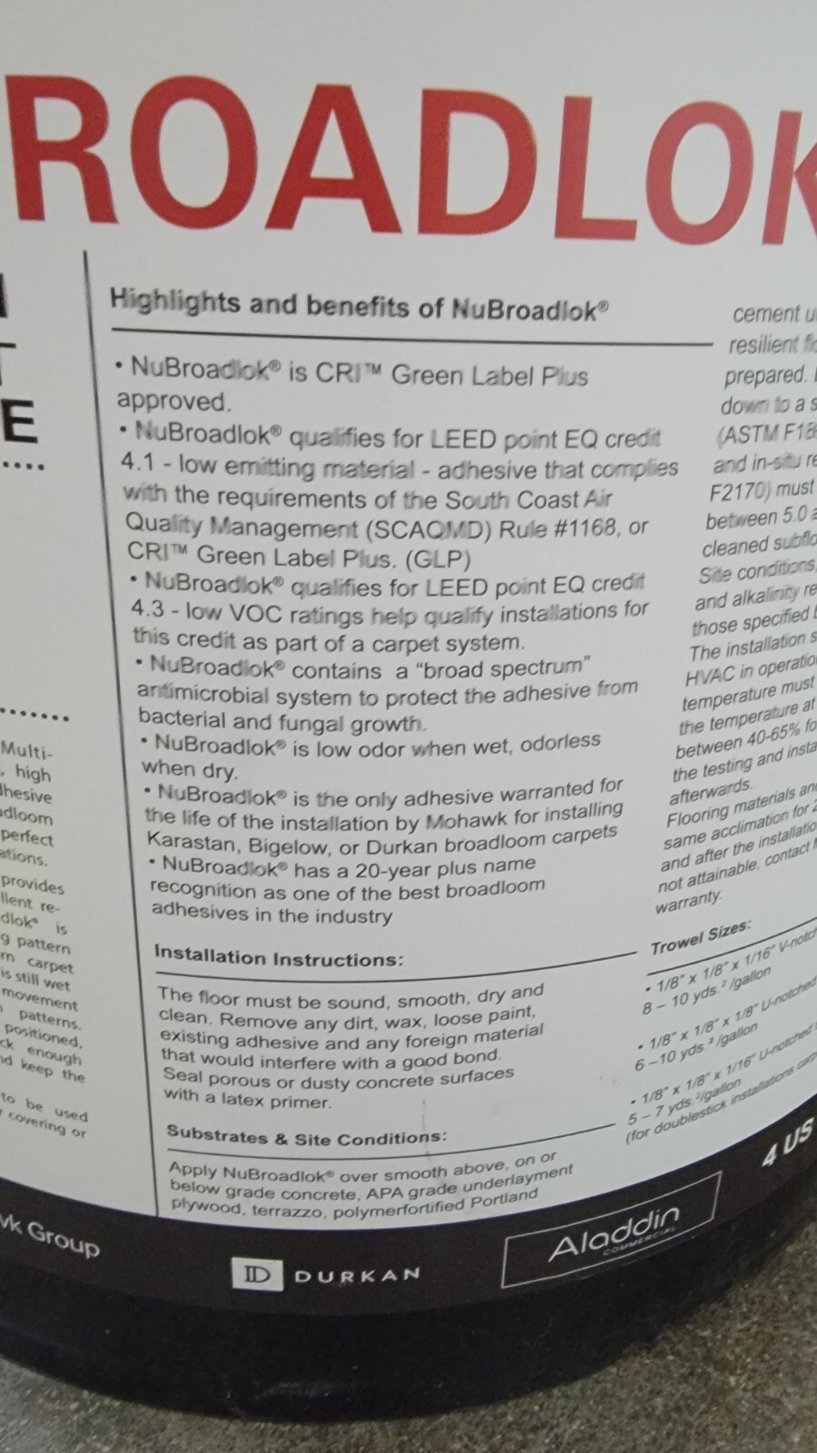 Brand New Four Gallon Containers Of Nubroadlok Carpet Adhesive 4 Gallon