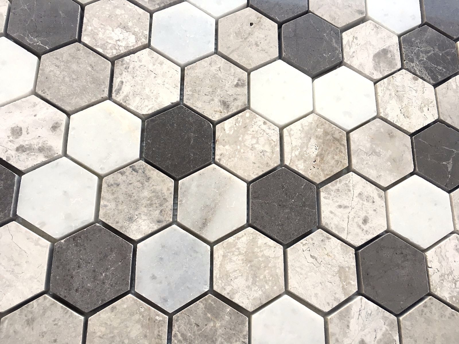 Carrara Gray Mix 2″ Hexagon Marble Mosaic Wall and Floor Tile Geometric Kitchen