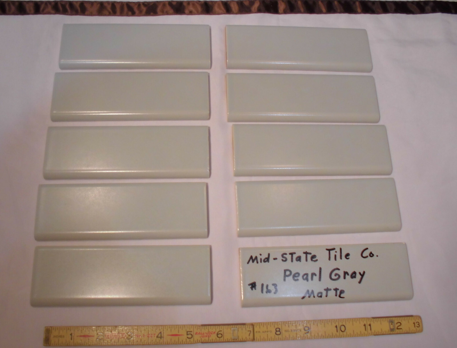 10 pcs. Vintage Matte *Pearl Gray* 2” X 6” Surface-Flat Bullnose Ceramic Tiles