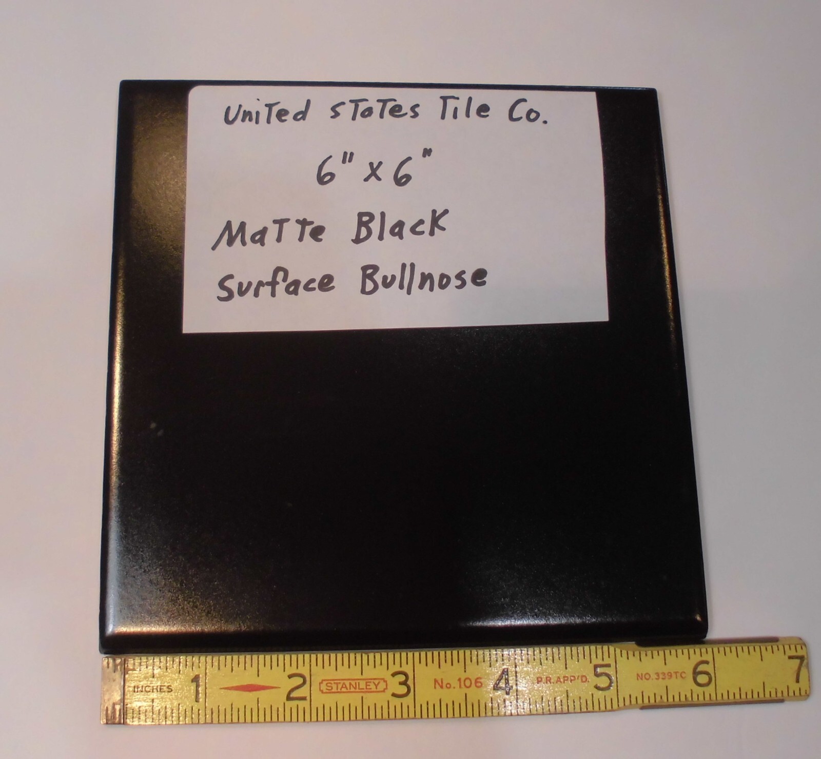 1 pc. *Matte Black* 6″ X 6″ Ceramic Bullnose: United States Tile Co. NEW