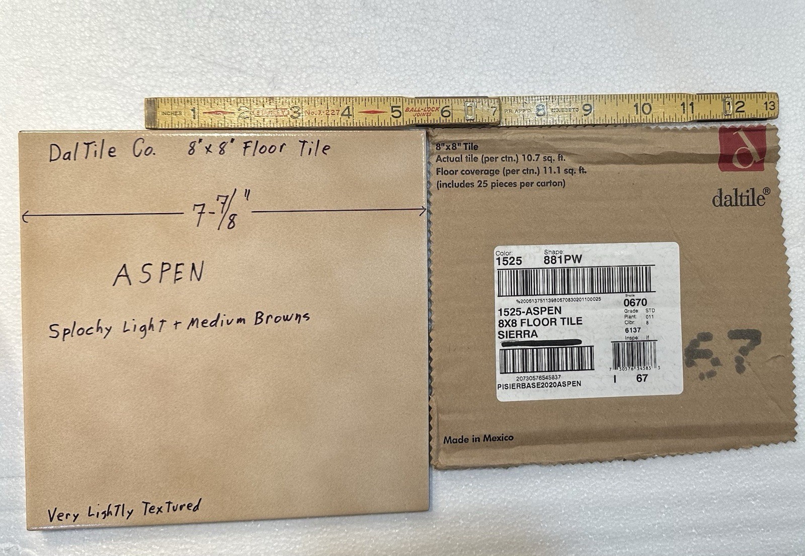 1 pc. Aspen – Splotchy Light Browns: 8″ Daltile Ceramic Floor Tile, New Stock