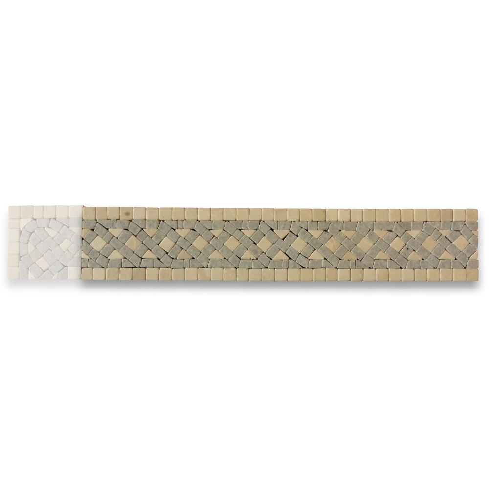 B4657T Marble Mosaic Border Listello Tile Quadra Sienna 2.25×12 Tumbled