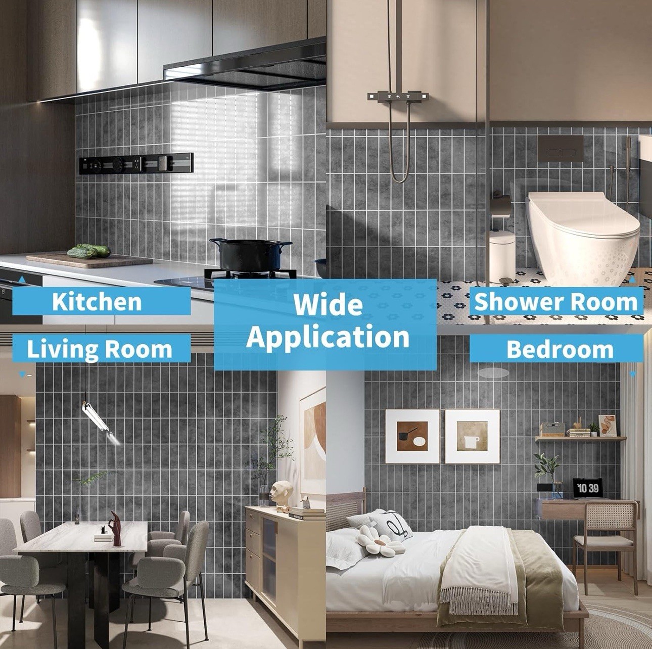 Art3d Peel & Stick Backsplash 10-Sheet Ash Grey Faux Stone Tile 7.2 Sq Ft