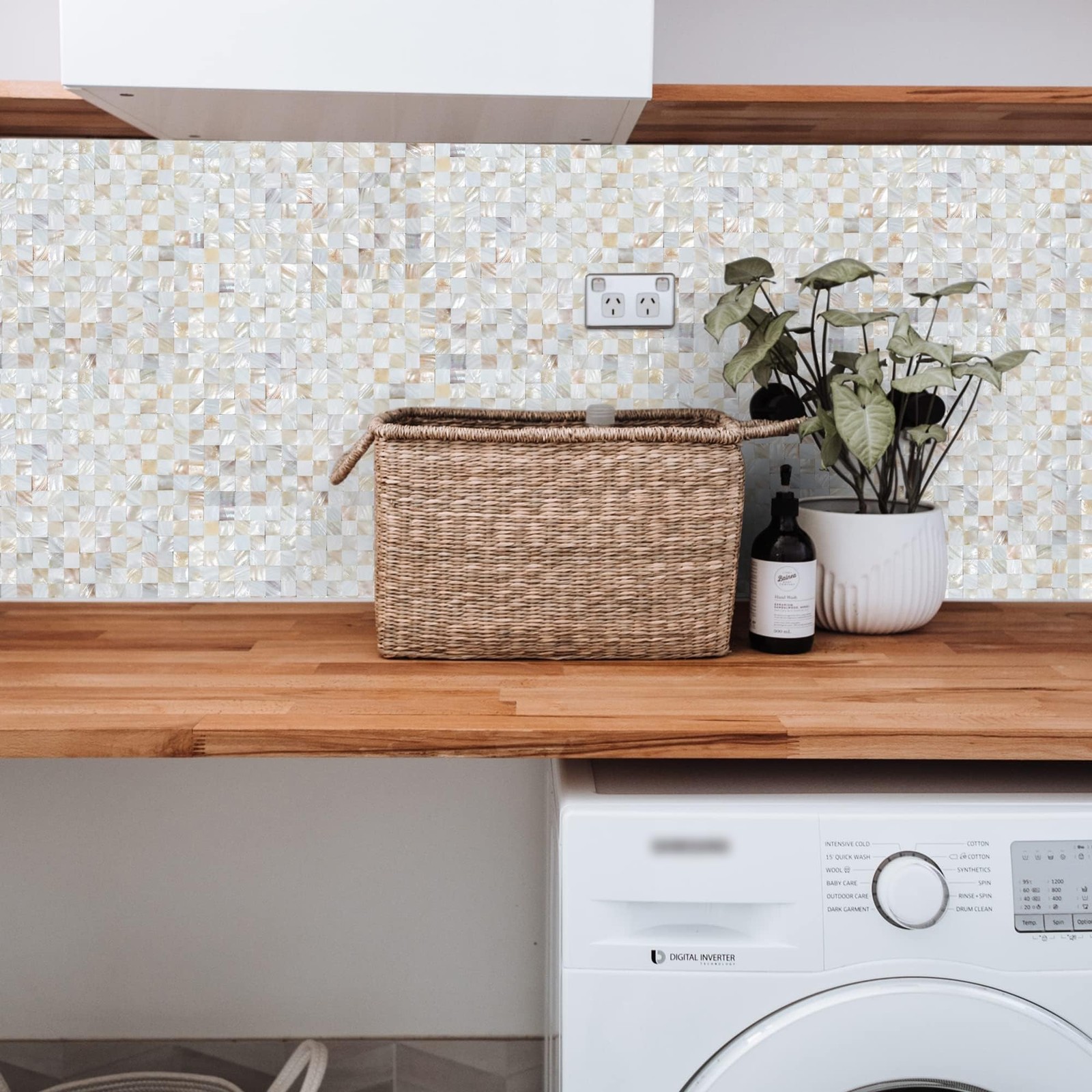 Peel and Stick Mother of Pearl Shell Backsplash Tiles, White & Natural