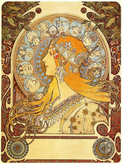 Alphonse Mucha Zodiac Nouveau Art ceramic accent tile mural backsplash medallion