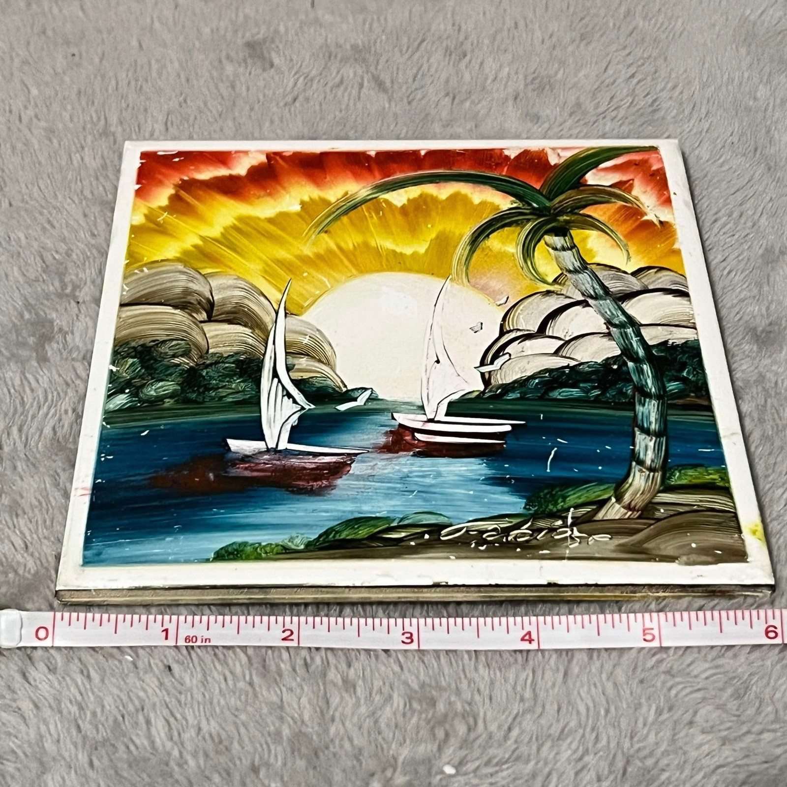 Ceramic Tile Sunset Palm Tree Decorative Wall Art 6×6 Backsplash Gift Art Decor