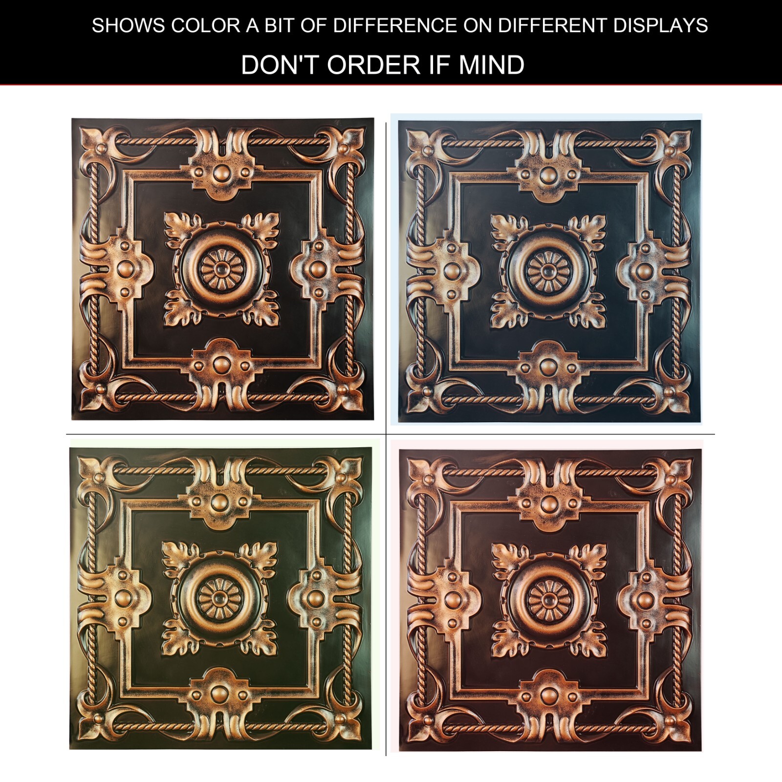 PVC Ceiling Tiles 3D Embossed Wall Panel 2’x2′ 10pcs PL29 Traditional copper