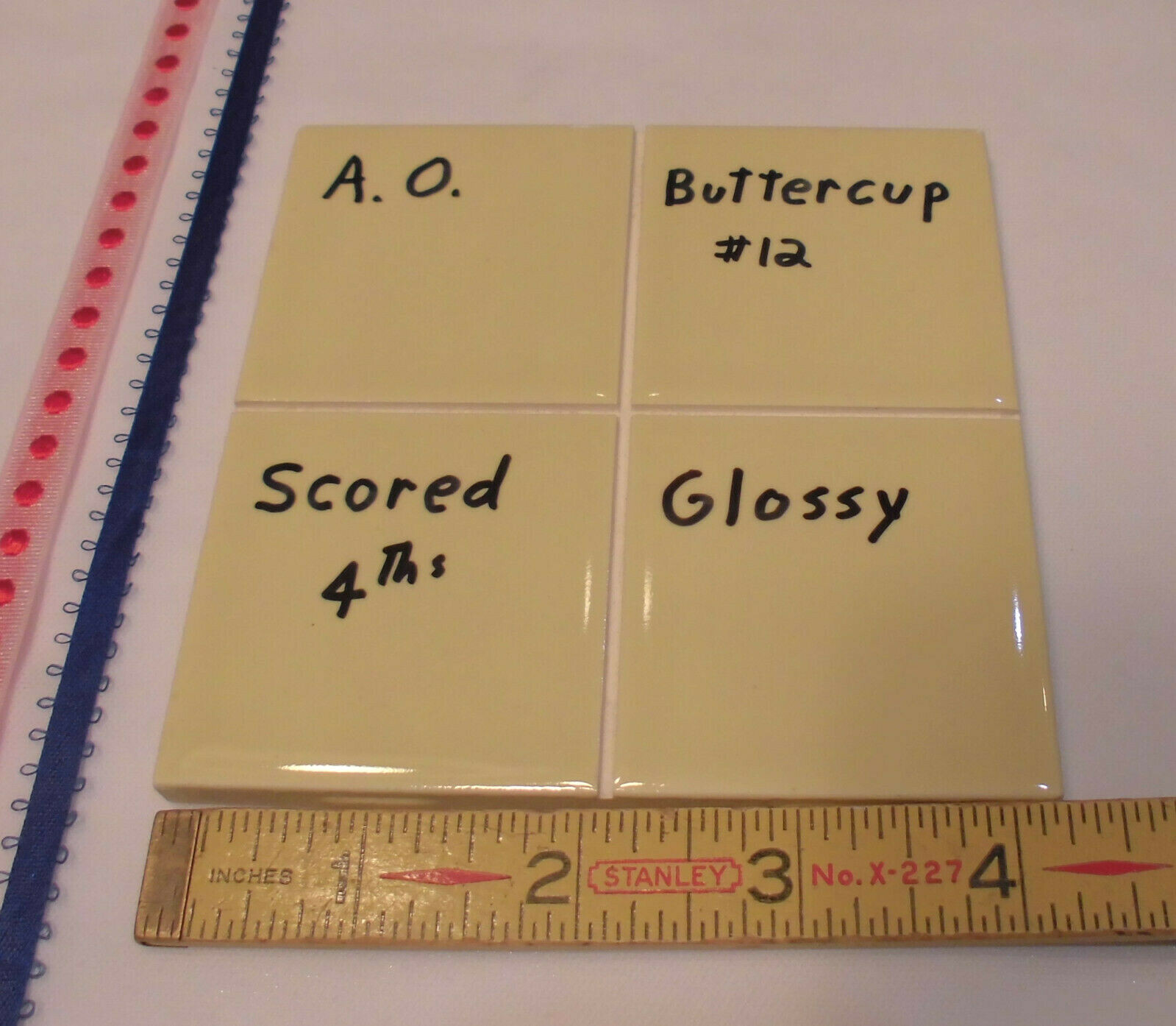 1 pc. *Buttercup Yellow* 4-1/4″ Scored Glossy Ceramic Tile; by American Olean