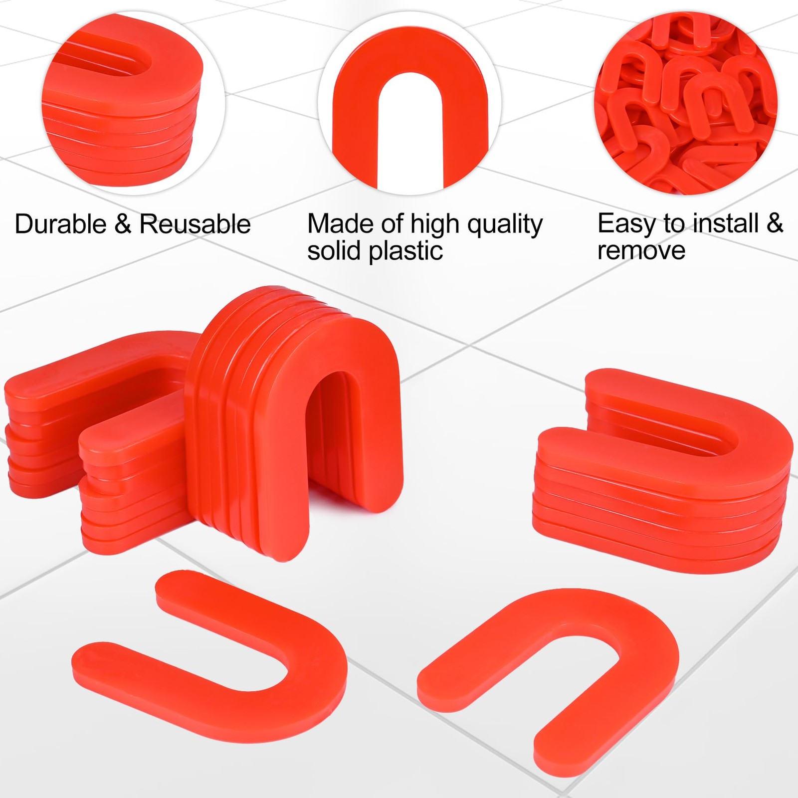 Horseshoe Shims Tile Spacers 1/8 Inch (3mm) 400Pcs U-Shaped 1/8″-400 Pcs, Red