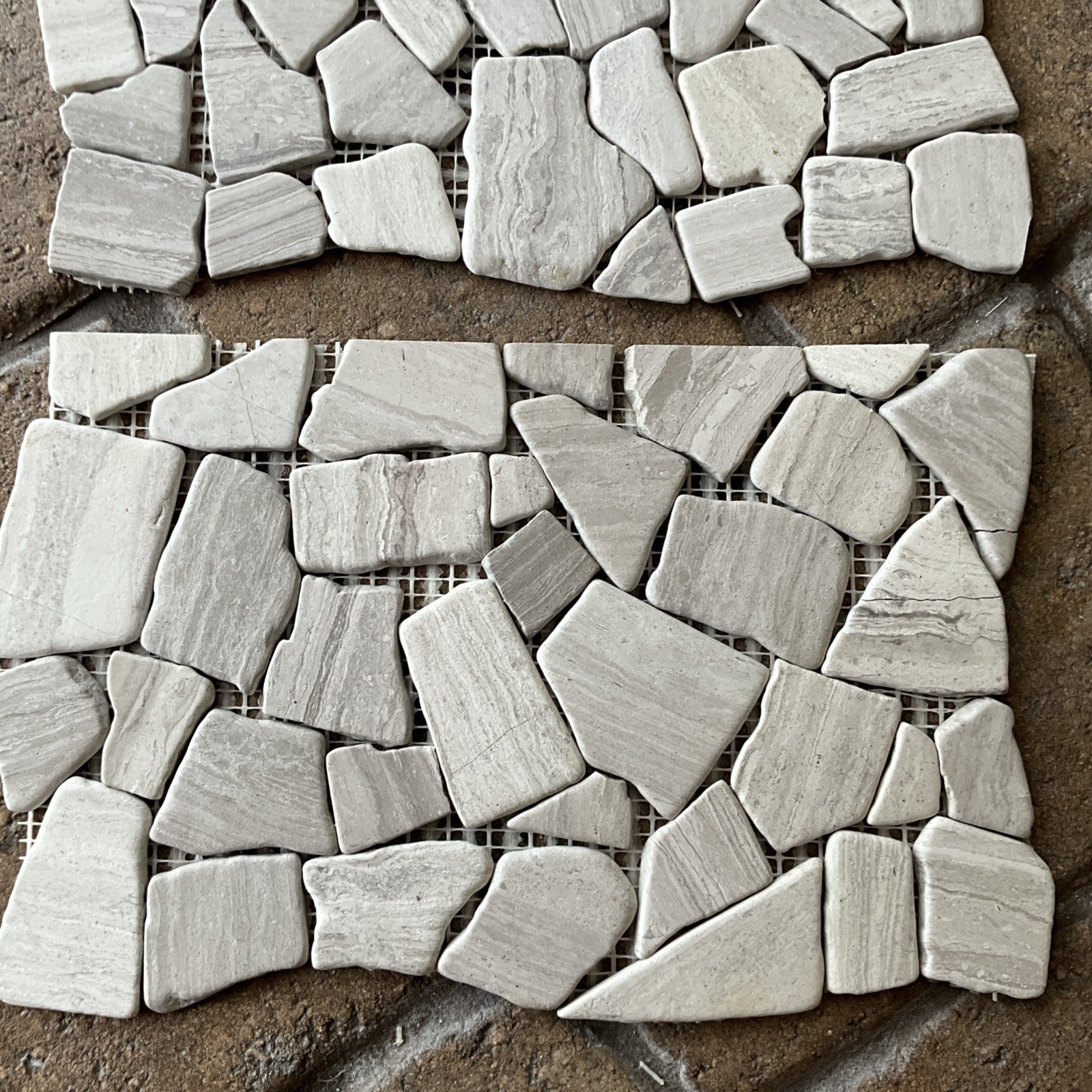 White Wood Limestone Mosaic Pebble Stone Tile Mesh Mounted. 1.5 Sq Ft