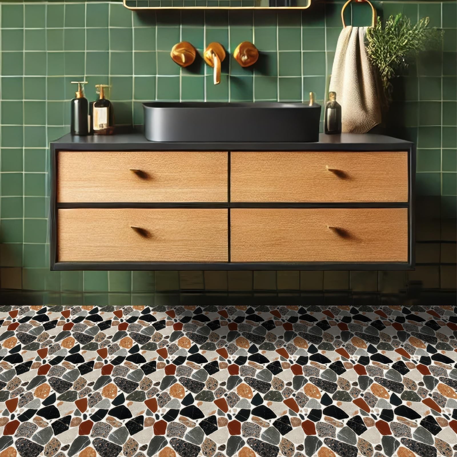 10PCS 12×12 Inch Terrazzo Stone Look Peel and Stick Floor Tiles Flat Self Adh…
