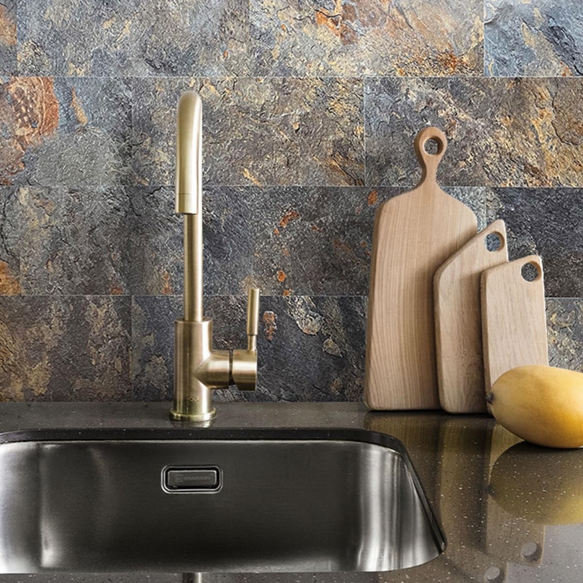 6″ x 12″ Rust Slate Peel and Stick Backsplash Wall Tiles, PVC Faux Stone Stic…