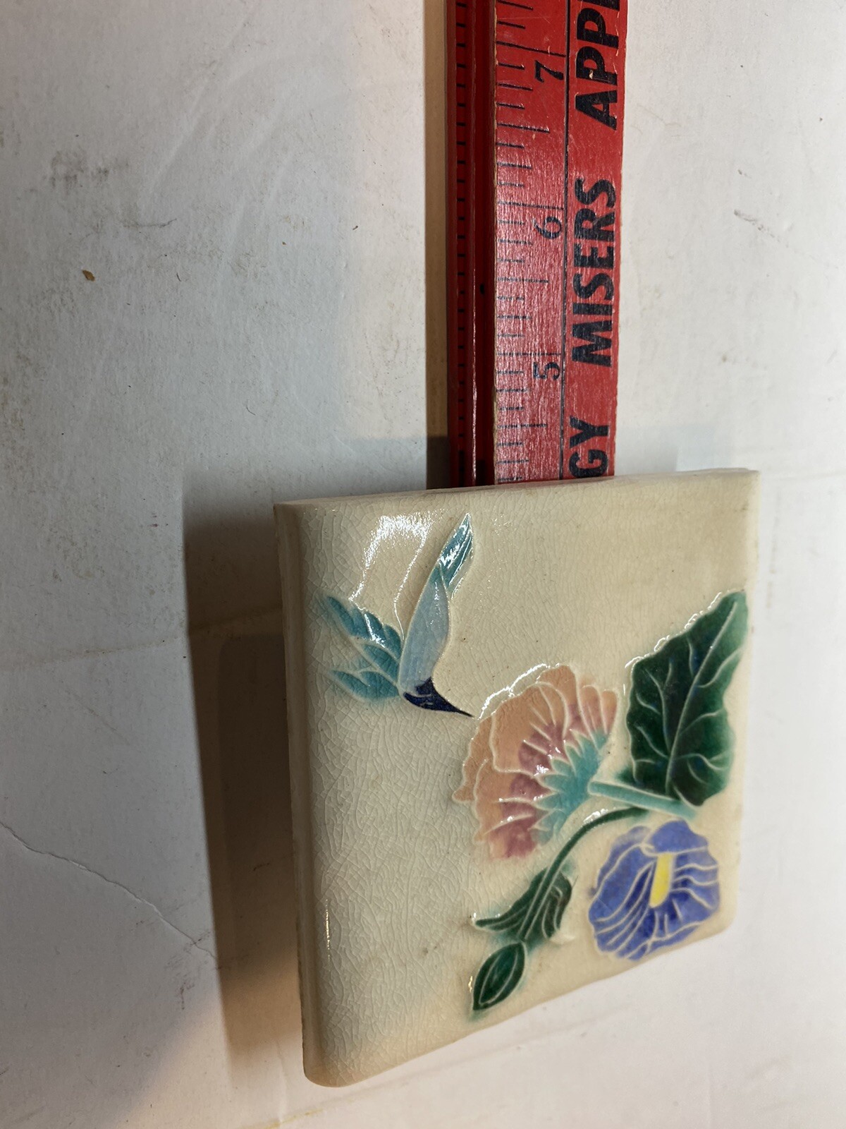 Vintage Ceramic Porcelain Kiln Fired Floral 4” Tile