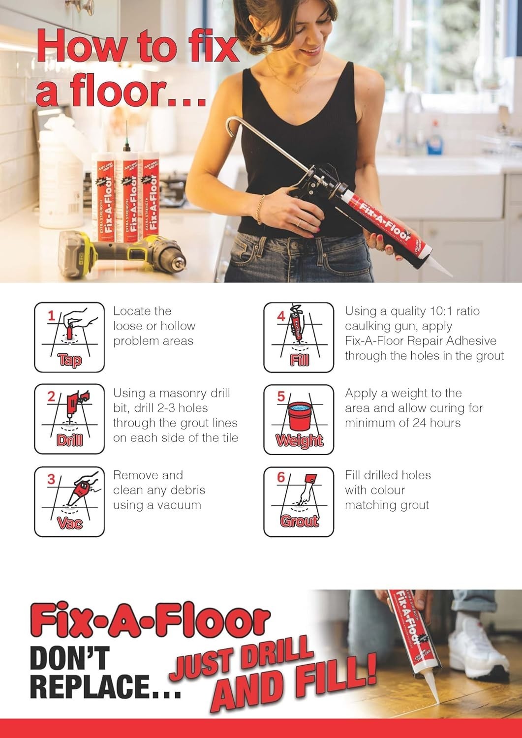 Universal Loose Tile Repair Glue for All Floors – 1 Gallon Jug, Self-Leveling