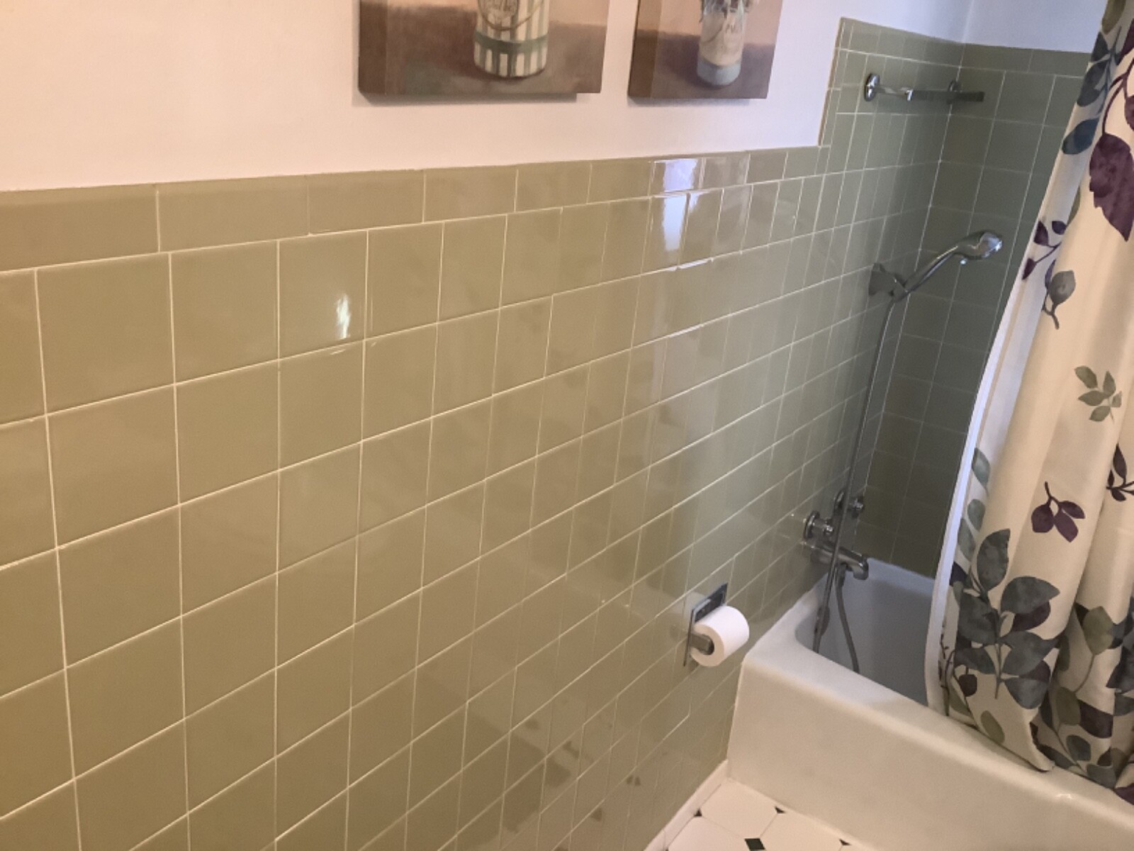 Ceramic Tile ‘Avocado-Green’ 4-5/8” Glossy (1) by Crown Tile Co.; Cleaned Used