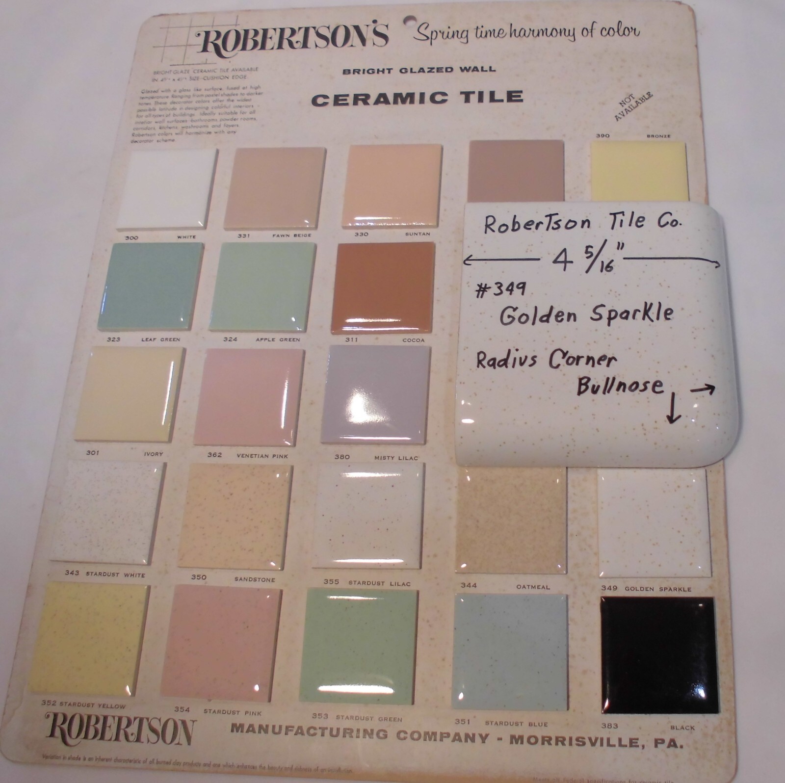 1 pc. Corner Bullnose; Golden sparkle: Glossy Ceramic Tile by Robertson 4-5/16″
