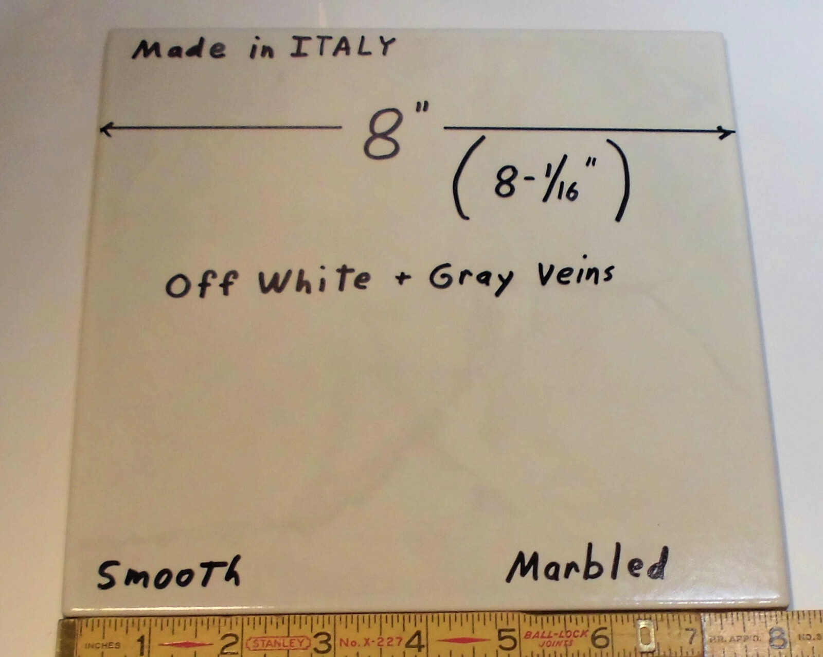 1 pc. Off White + Gray Veins: made in Italy 8″ Ceramic Floor Tile, Marble Effect