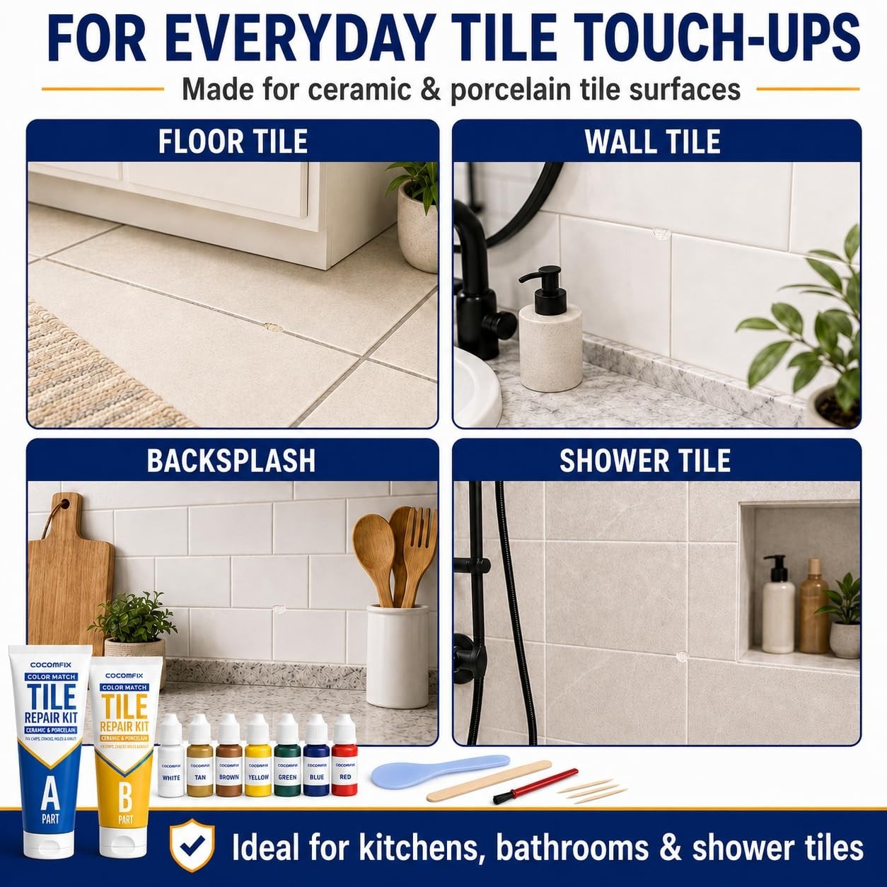 Tile Repair Kit for Chips & Cracks – Color Match, Strong Adhesion for Ceramic, P